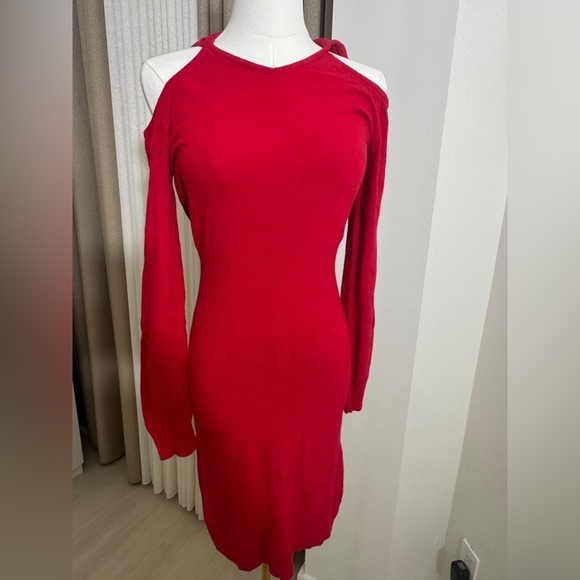 Bebe Red Cold Shoulder Bodycon Dress for Night Out - Picture 2 of 2